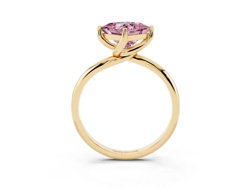 Princess Cut Bypass Solitaire Engagement Ring Setting for a Fancy Pink Lab-Grown Diamond | Plain Band | Yellow Gold
