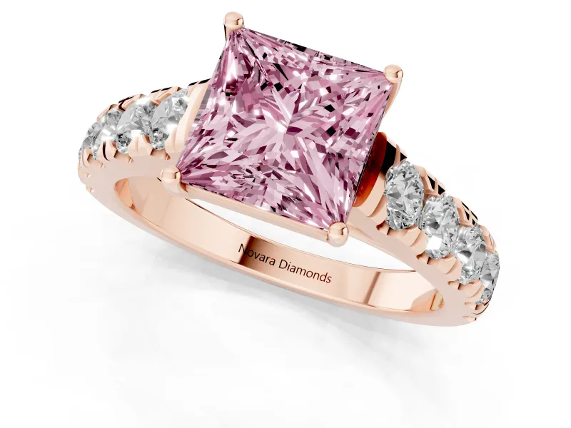 Princess Cut Engagement Ring Setting for a Fancy Pink Lab-Grown Diamond | Rose Gold - Design NV-24643