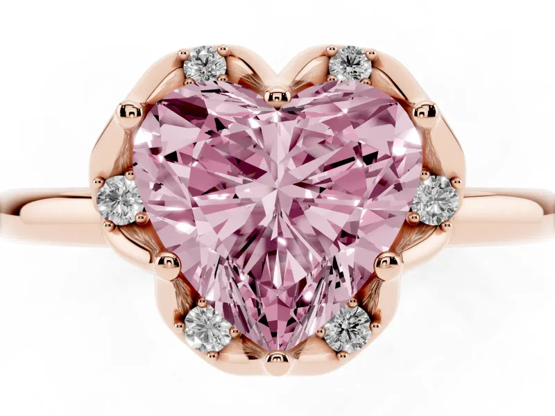 Heart-Shaped Petal Halo Engagement Ring Setting for a Fancy Pink Lab-Grown Diamond | Rose Gold