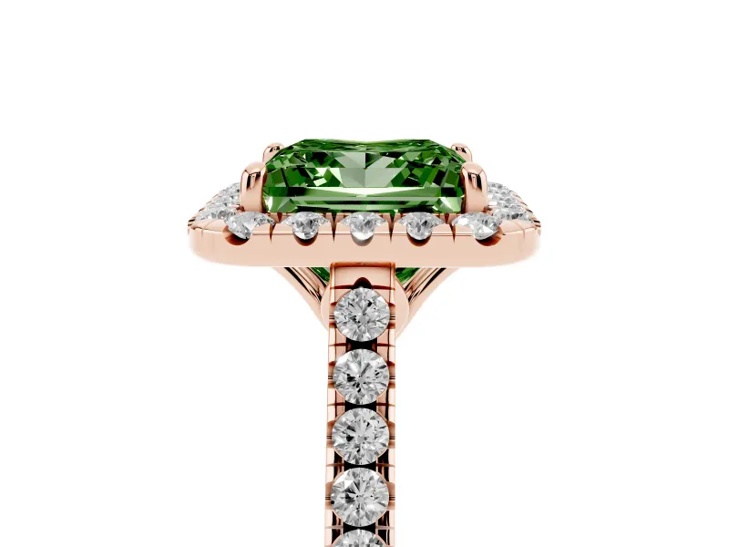 Princess Cut Raised Halo Engagement Ring Setting for a Fancy Green Lab-Grown Diamond | Rose Gold