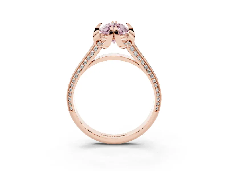 Fancy Pink Marquise Cut Diamond Pavé Split Shank Solitaire Ring Set in Rose gold with Prong Setting