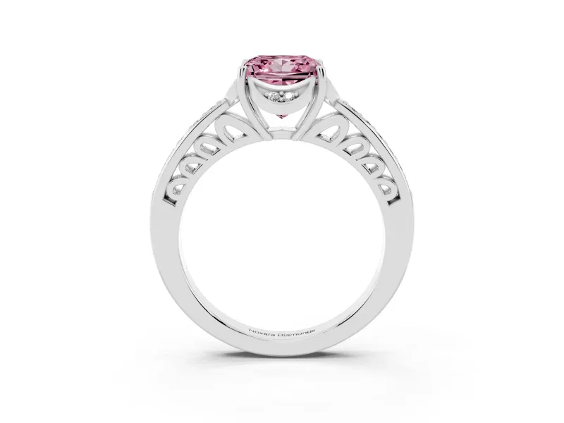 Princess Cut Floral Pavé Engagement Ring Setting for a Fancy Pink Lab-Grown Diamond | Platinum