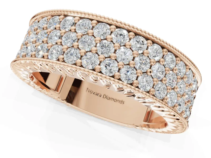 Round Lab-Grown Diamond Wide Pavé Wedding Band | Milgrain Edges | Rose Gold