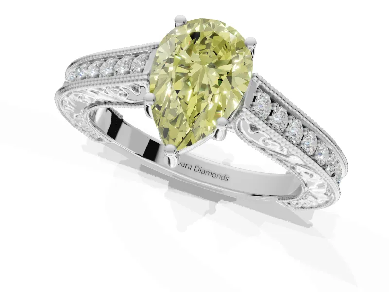 Pear-Shaped Vintage Pavé Engagement Ring Setting for a Fancy Yellow Lab-Grown Diamond | Sterling Silver