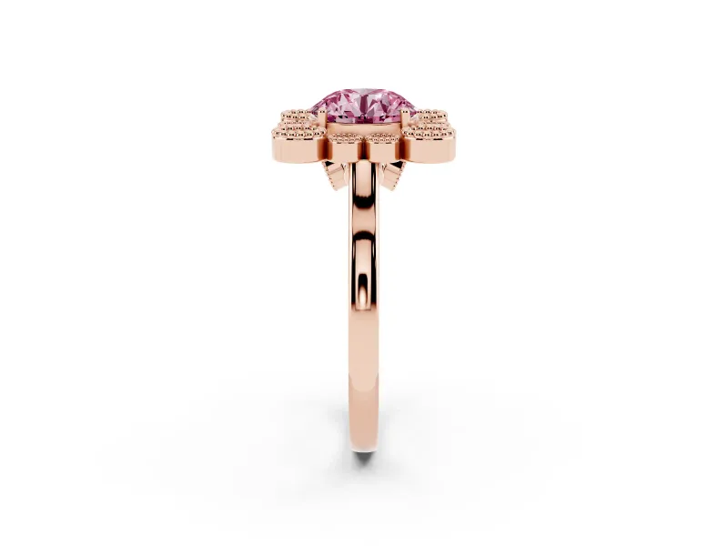 Round Milgrain Cluster Halo Engagement Ring Setting for a Fancy Pink Lab-Grown Diamond | Plain Band | Rose Gold