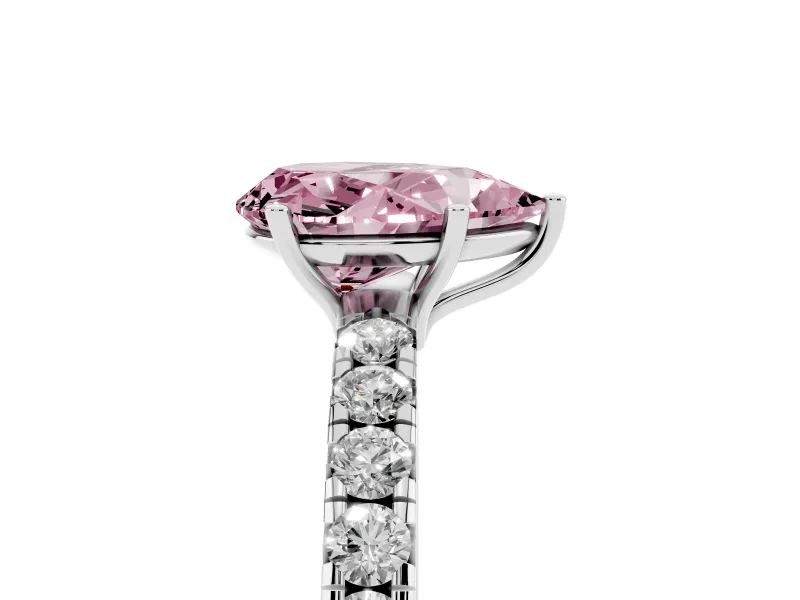 Pear-Shaped Pave Engagement Ring Setting for a Fancy Pink Lab-Grown Diamond | Shared Prong Band | Sterling Silver