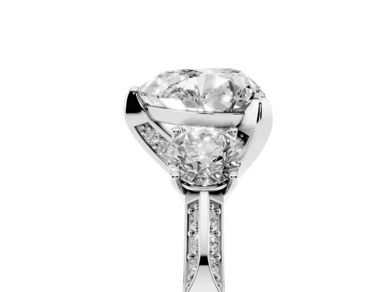 Heart-Shaped Hidden Halo Three Stone Engagement Ring Setting | Pave Gallery | Sterling Silver