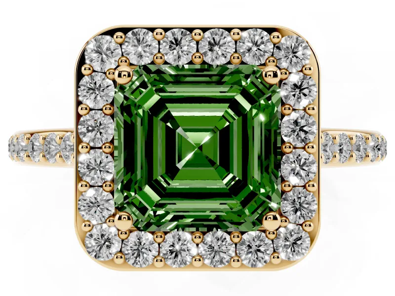Asscher Cut Halo Engagement Ring Setting for a Fancy Green Lab-Grown Diamond | Yellow Gold - Design NV-24729