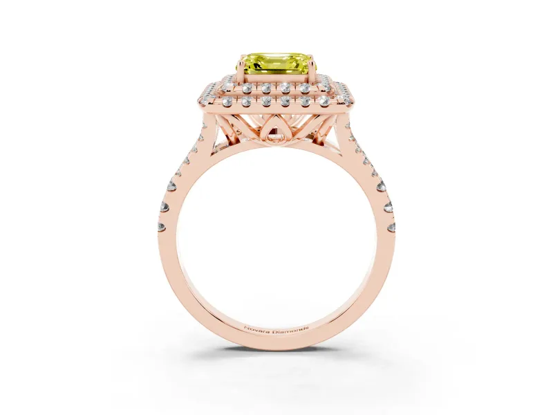 Asscher Cut Halo Split Shank Engagement Ring Setting for a Fancy Yellow Lab-Grown Diamond | Pavé Strands | Rose Gold