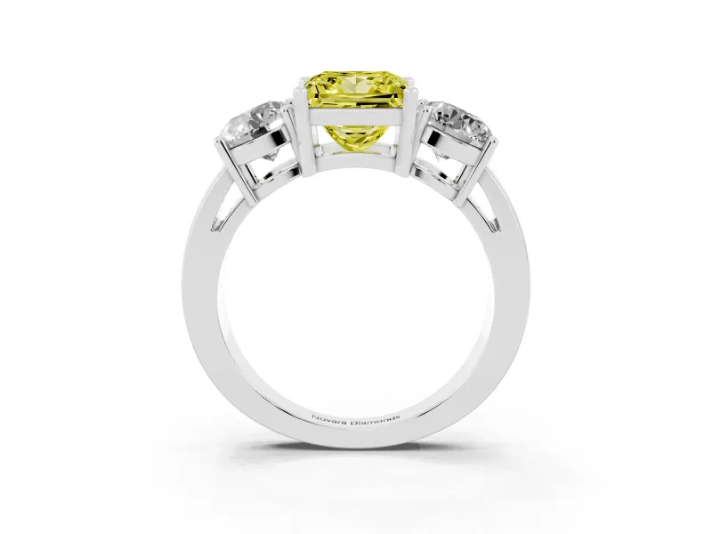 Princess Cut Three Stone Engagement Ring Setting for a Fancy Yellow Lab-Grown Diamond | Wide Plain Band | Platinum