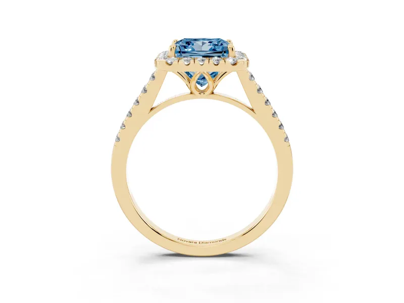 Princess Cut Raised Halo Engagement Ring Setting for a Fancy Blue Lab-Grown Diamond | Yellow Gold