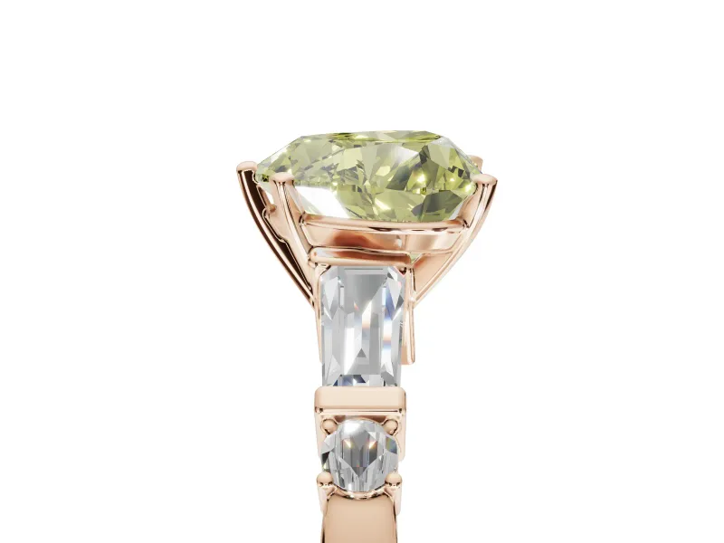 Heart-Shaped Tapered Baguette Engagement Ring Setting for a Fancy Yellow Lab-Grown Diamond | Bar Set Sides | Rose Gold