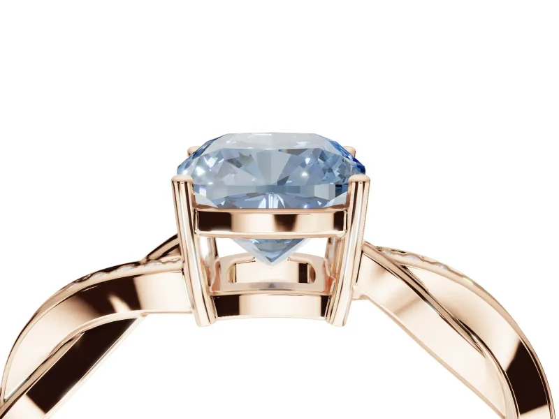 Cushion Cut Twisted Pavé Solitaire Engagement Ring Setting for a Fancy Blue Lab-Grown Diamond | Open Basket | Rose Gold