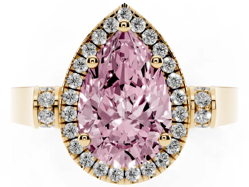 Pear-Shaped Halo Engagement Ring Setting for a Fancy Pink Lab-Grown Diamond | Pavé Panel Shoulders | Yellow Gold