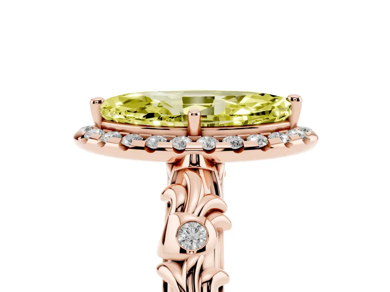 Marquise Leaf Halo Engagement Ring Setting for a Fancy Yellow Lab-Grown Diamond | Rose Gold