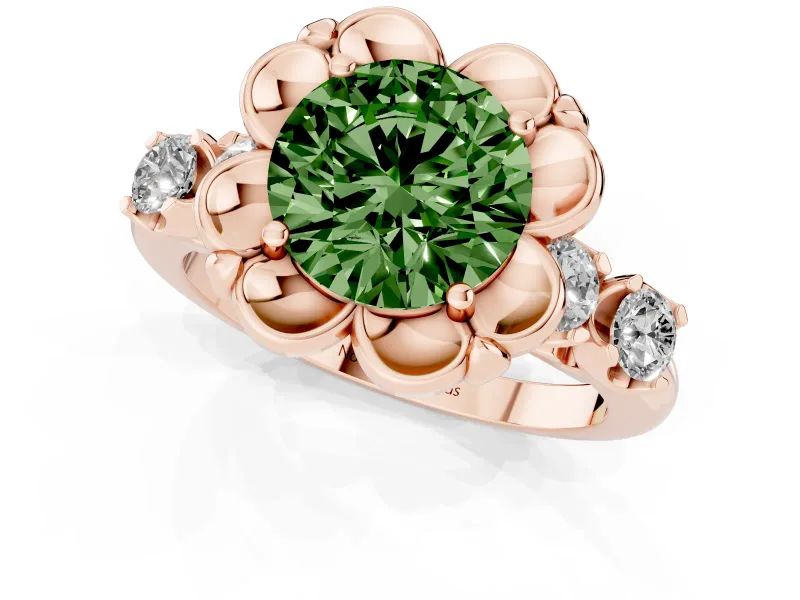 Round Floral Engagement Ring Setting for a Fancy Green Lab-Grown Diamond | Petal Frame | Rose Gold