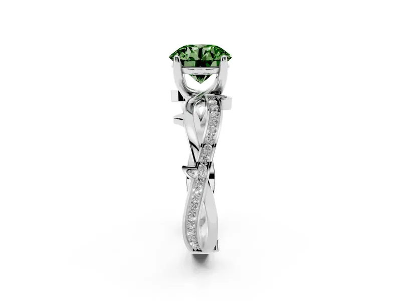 Round Twisted Pavé Engagement Ring Setting for a Fancy Green Lab-Grown Diamond | Pavé and Plain Strands | White Gold