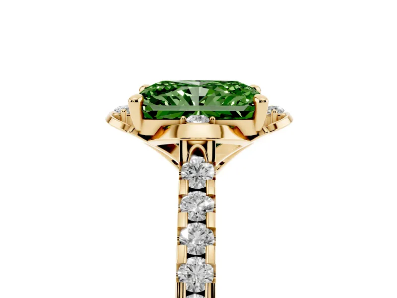 Radiant Cut Floral Petal Engagement Ring Setting for a Fancy Green Lab-Grown Diamond | Petal Accents | Yellow Gold