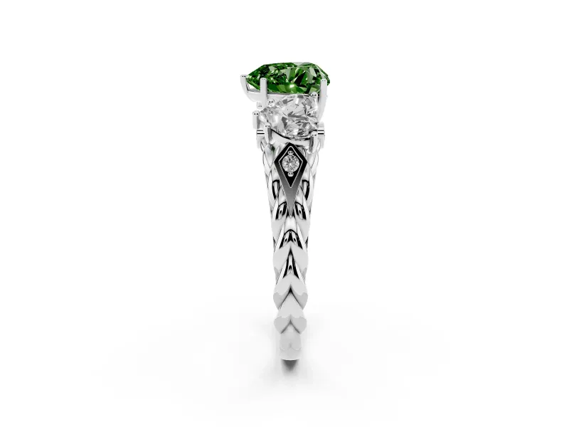 Heart-Shaped Three Stone Engagement Ring Setting for a Fancy Green Lab-Grown Diamond | Braided Band | Platinum