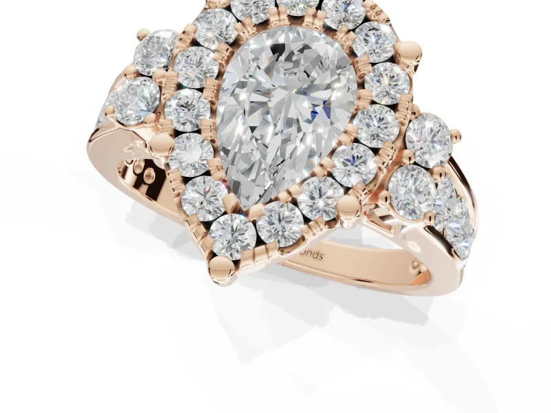 Pear-Shaped Halo Side Cluster Engagement Ring Setting | Graduated Channel Band | Rose Gold