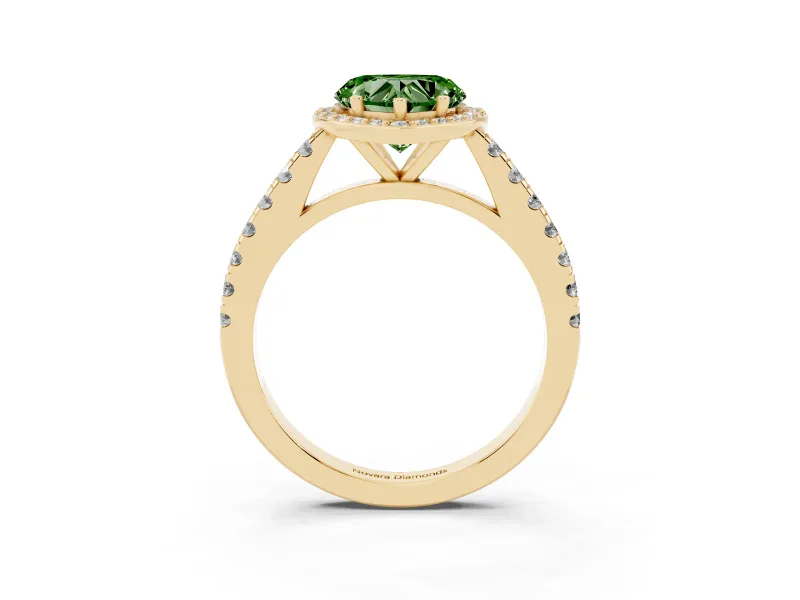 Heart-Shaped Halo Pavé Engagement Ring Setting for a Fancy Green Lab-Grown Diamond | Yellow Gold