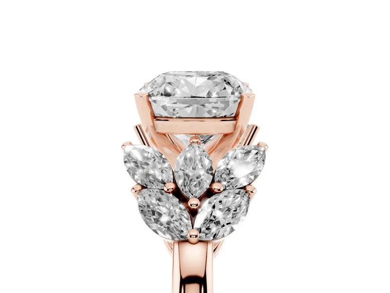 Cushion Cut Leaf Cluster Engagement Ring Setting | Rose Gold
