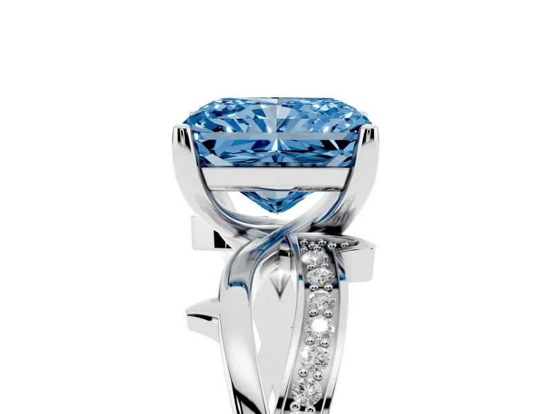Radiant Cut Twisted Pavé Engagement Ring Setting for a Fancy Blue Lab-Grown Diamond | Pavé and Plain Strands | Platinum