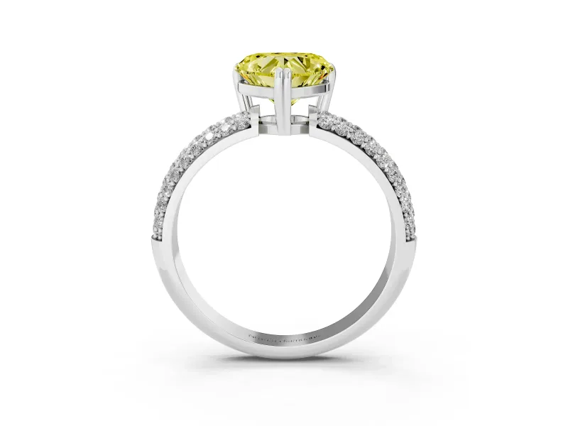 Heart-Shaped Three Row Pave Engagement Ring Setting for a Fancy Yellow Lab-Grown Diamond | Sterling Silver