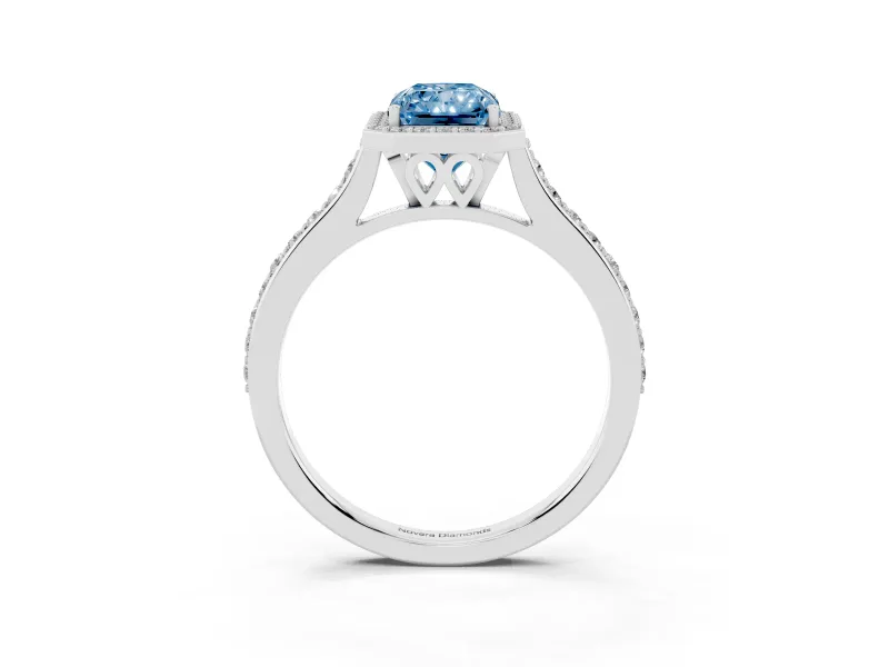 Radiant Cut Halo Engagement Ring Setting for a Fancy Blue Lab-Grown Diamond | Sterling Silver - Design NV-24729