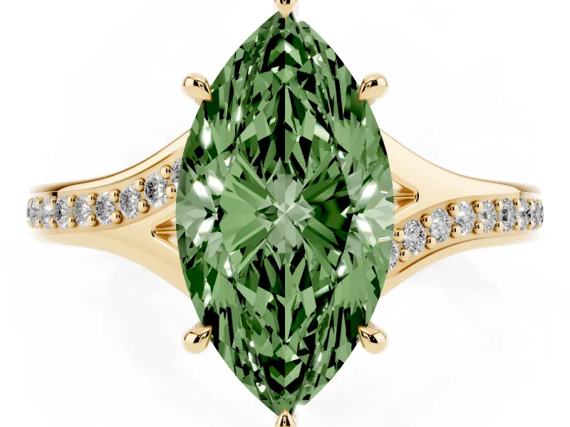 Marquise Pave Solitaire Engagement Ring Setting for a Fancy Green Lab-Grown Diamond | Sweeping Shoulders | Yellow Gold