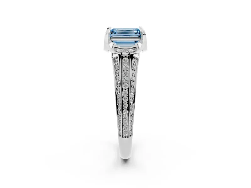 Emerald Cut Engagement Ring Setting for a Fancy Blue Lab-Grown Diamond | Sterling Silver - Design NV-24760