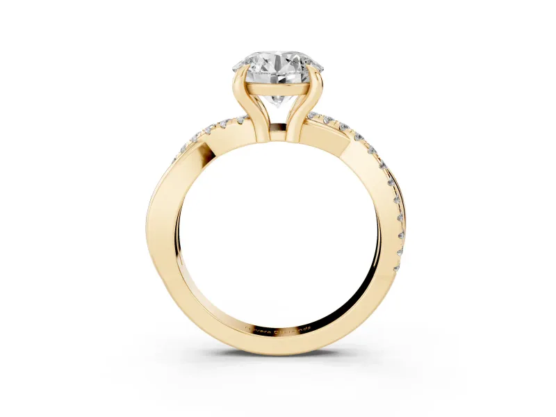 Round Pavé Twist Engagement Ring Setting | Crossover Band | Yellow Gold