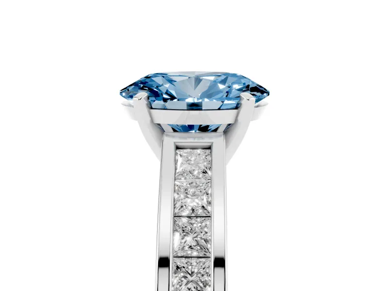 Oval Channel Set Engagement Ring Setting for a Fancy Blue Lab-Grown Diamond | Platinum