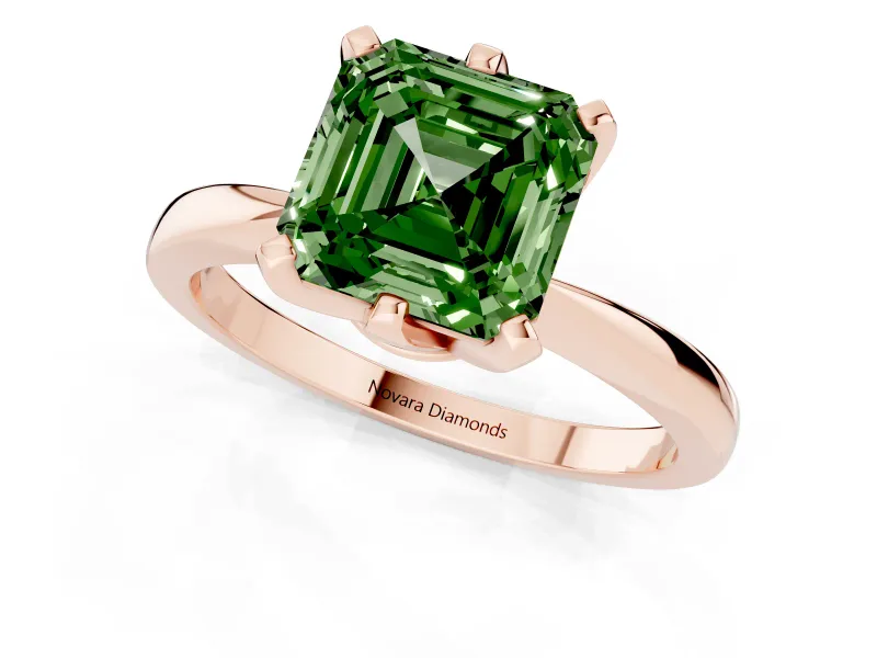 Asscher Cut Tapered Solitaire Engagement Ring Setting for a Fancy Green Lab-Grown Diamond | Claw Prong Head | Rose Gold