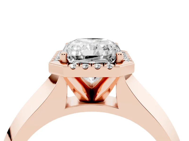 Radiant Cut Halo Engagement Ring Setting | Knife-Edge Band | Rose Gold