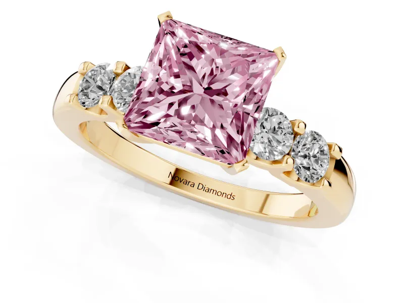 Princess Cut Five Stone Engagement Ring Setting for a Fancy Pink Lab-Grown Diamond | Yellow Gold