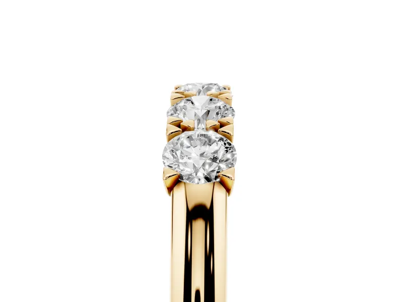Round Diamond Channel Half Eternity Band Set in Yellow gold with Shared Prongs