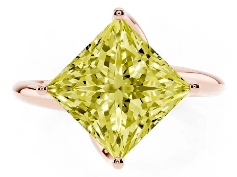 Princess Cut Bypass Solitaire Engagement Ring Setting for a Fancy Yellow Lab-Grown Diamond | Plain Band | Rose Gold