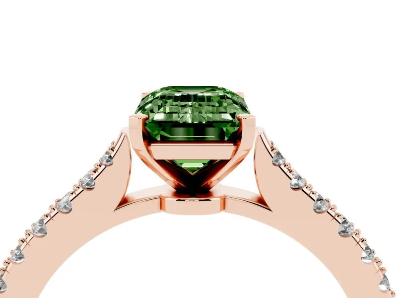 Emerald Cut Pavé Engagement Ring Setting for a Fancy Green Lab-Grown Diamond | Rose Gold - Design NV-24454