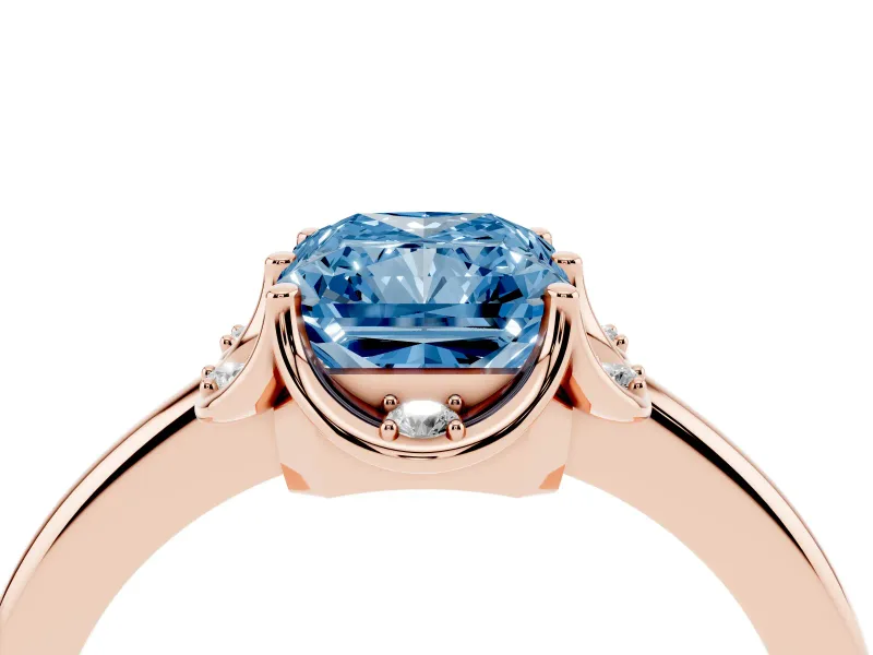 Radiant Cut Petal Halo Engagement Ring Setting for a Fancy Blue Lab-Grown Diamond | Rose Gold