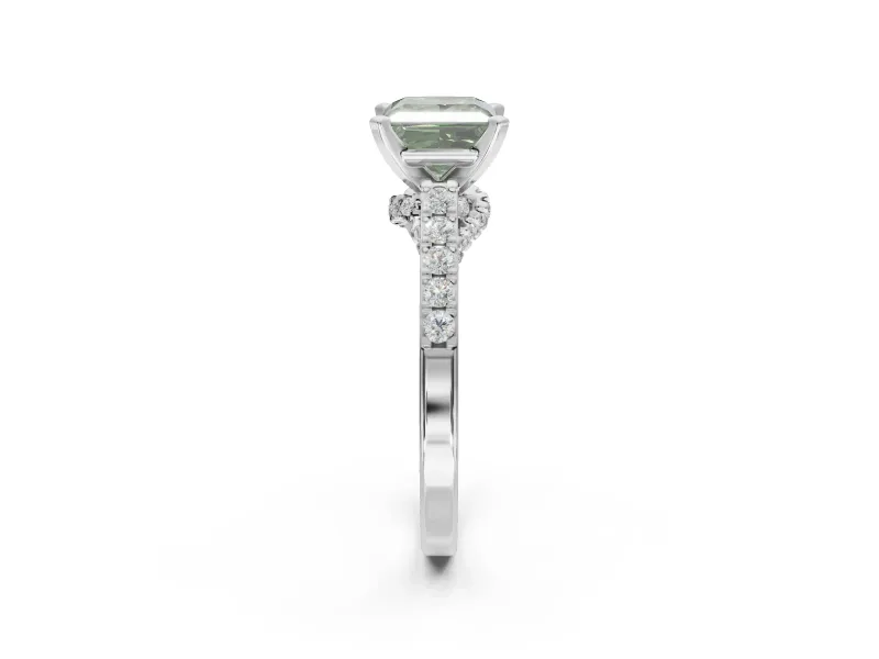 Princess Cut Pavé Engagement Ring Setting for a Fancy Green Lab-Grown Diamond | Crossover Gallery | Sterling Silver