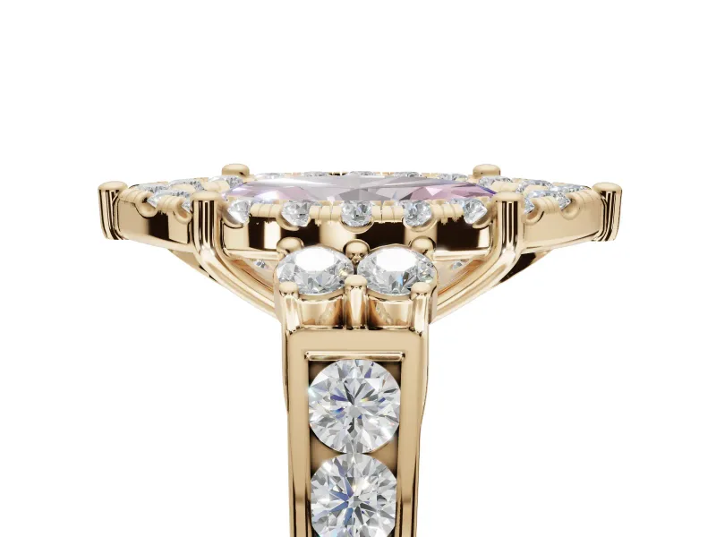 Marquise Halo Engagement Ring Setting for a Fancy Pink Lab-Grown Diamond | Graduated Channel Band | Yellow Gold
