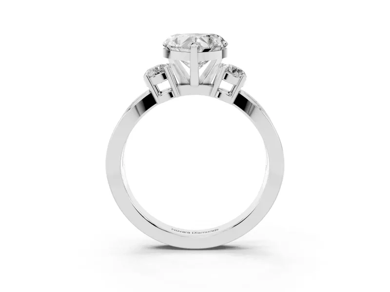 Three-Stone Heart Cut Diamond Twist Band Ring Set in Silver with Pavé Accents and Prong Setting
