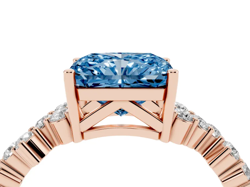 Radiant Cut Scattered Accent Engagement Ring Setting for a Fancy Blue Lab-Grown Diamond | Rose Gold