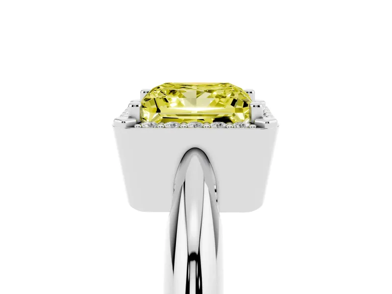 Fancy Yellow Princess Cut Diamond Halo Engagement Ring Set in Silver with Plain Split Shank and Prong Setting