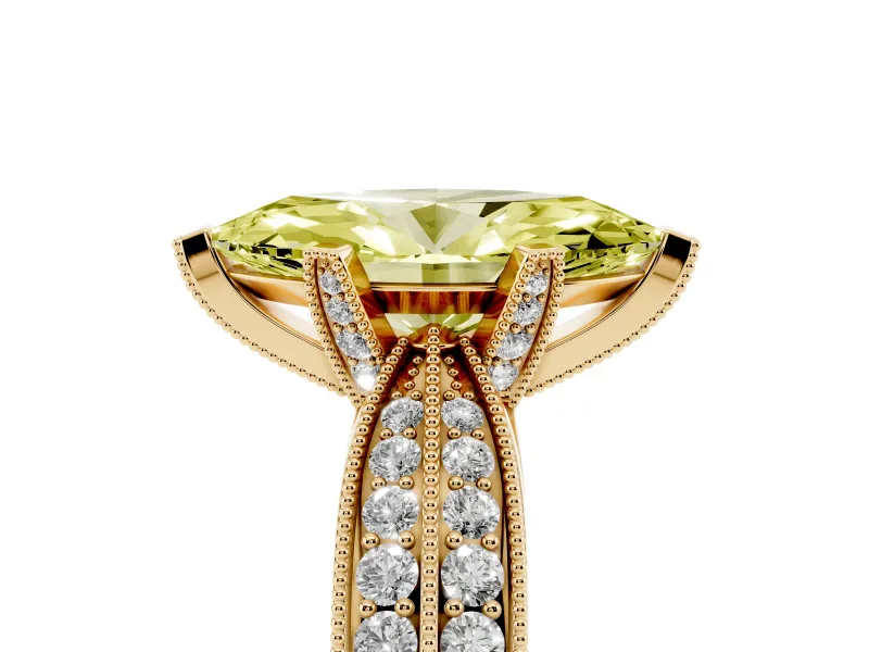Marquise Milgrain Solitaire Engagement Ring Setting for a Fancy Yellow Lab-Grown Diamond | Hidden Halo | Yellow Gold