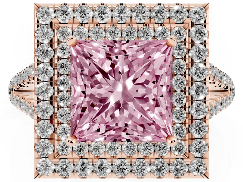 Princess Cut Halo Engagement Ring Setting for a Fancy Pink Lab-Grown Diamond | Rose Gold - Design NV-24799