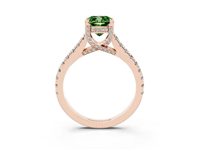 Cushion Cut Hidden Halo Pave Engagement Ring Setting for a Fancy Green Lab-Grown Diamond | Claw Prongs | Rose Gold