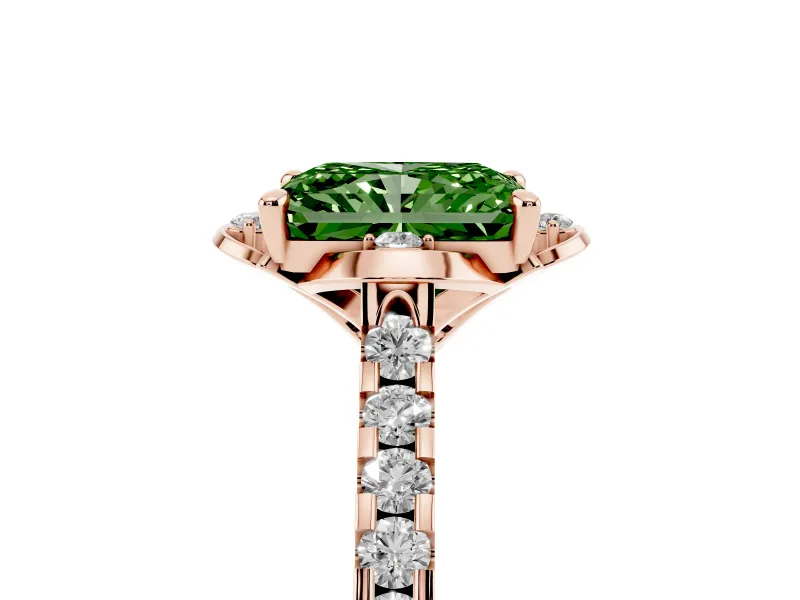 Radiant Cut Floral Petal Engagement Ring Setting for a Fancy Green Lab-Grown Diamond | Petal Accents | Rose Gold