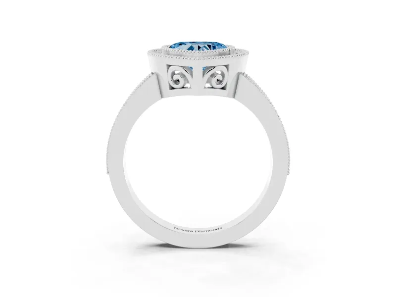 Fancy Blue Heart Cut Diamond Round Halo Ring Set in Silver with Pavé Band